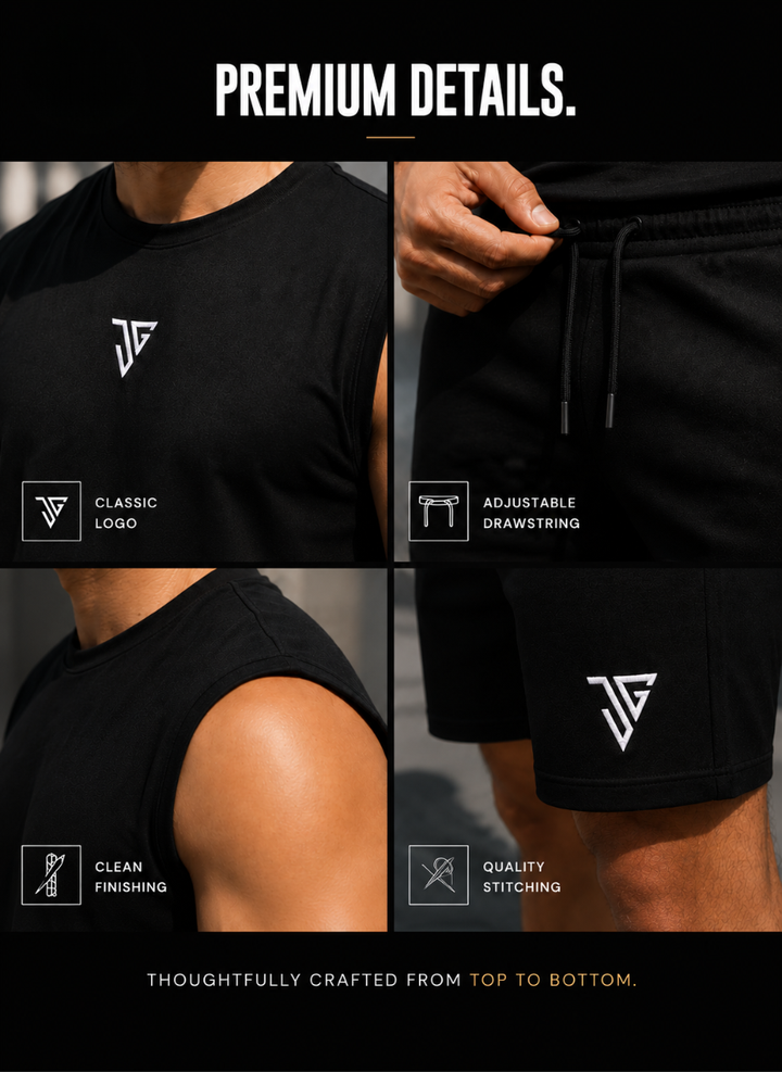 Signature Oversized Co-Ord Set Black ( Tank Top + Shorts )