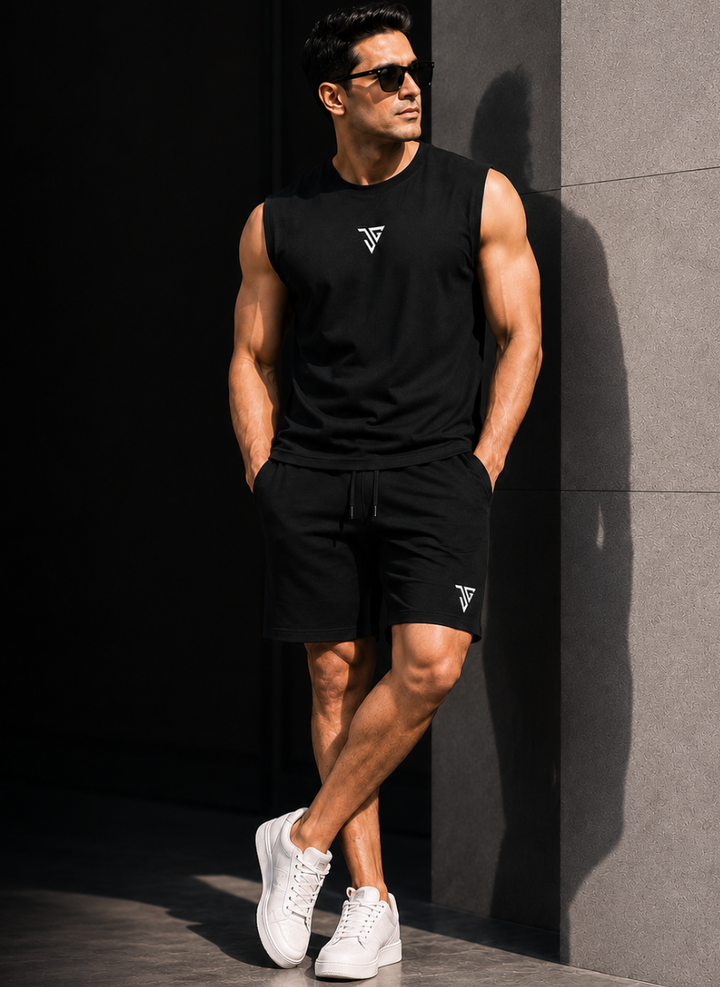 Signature Oversized Co-Ord Set Black ( Tank Top + Shorts )