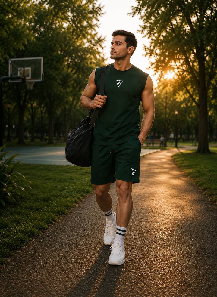 Signature Oversized Co-Ord Set Green ( Tank Top + Shorts )