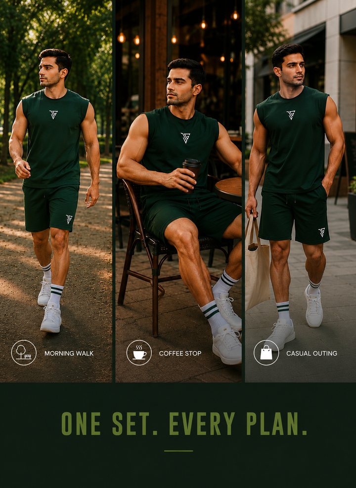Signature Oversized Co-Ord Set Green ( Tank Top + Shorts )