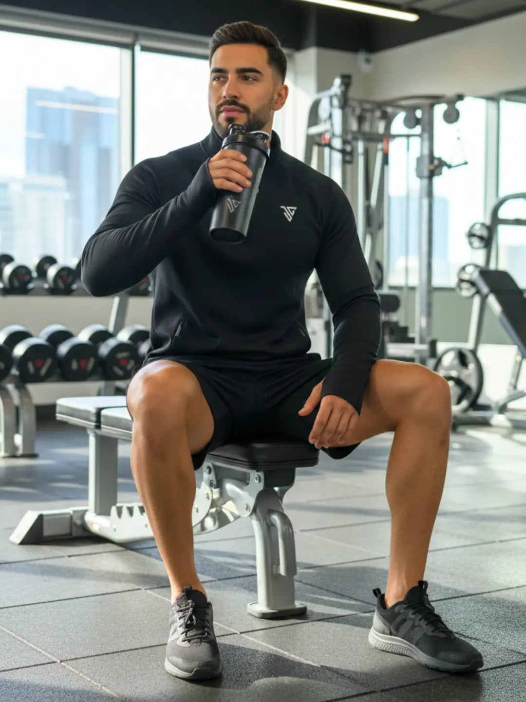 Black Flex Pullover styled for training and gym sessions