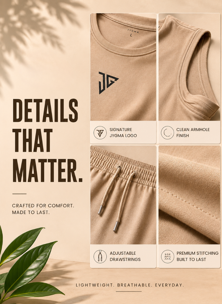 Signature Oversized Co-Ord Set Khaki ( Tank Top + Shorts )