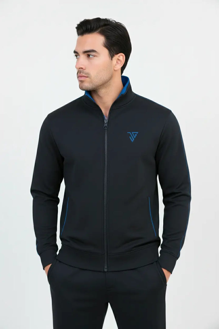 Black and blue Pride Jacket styled for casual and active wear