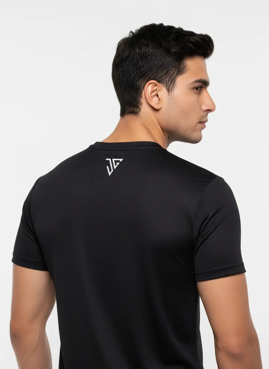 Back view of black Performance T-Shirt showing clean athletic fit