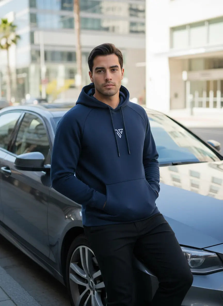 Navy blue Pride Hoodie styled for travel and everyday wear