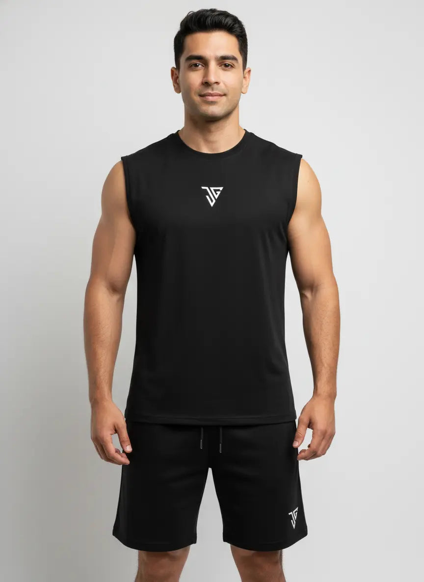 Signature Oversized Co-Ord Set Black ( Tank Top + Shorts ) - JYGMA - Apne India Ka Apna Brand