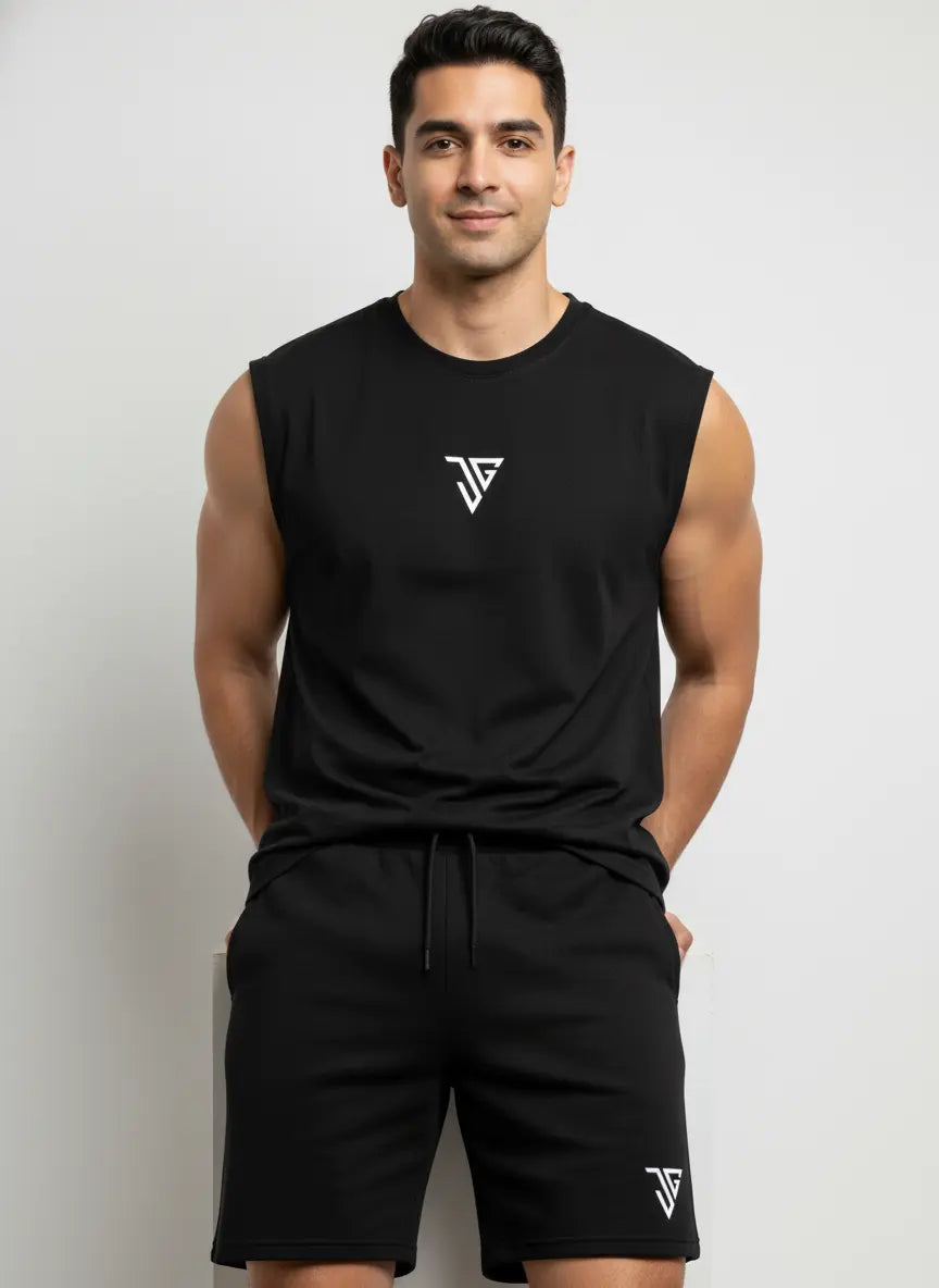 Signature Oversized Co-Ord Set Black ( Tank Top + Shorts ) - JYGMA - Apne India Ka Apna Brand