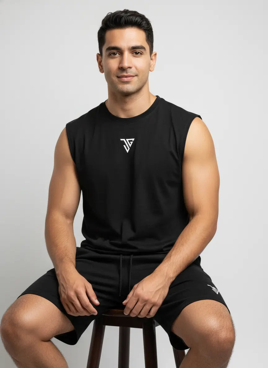 Signature Oversized Co-Ord Set Black ( Tank Top + Shorts ) - JYGMA - Apne India Ka Apna Brand