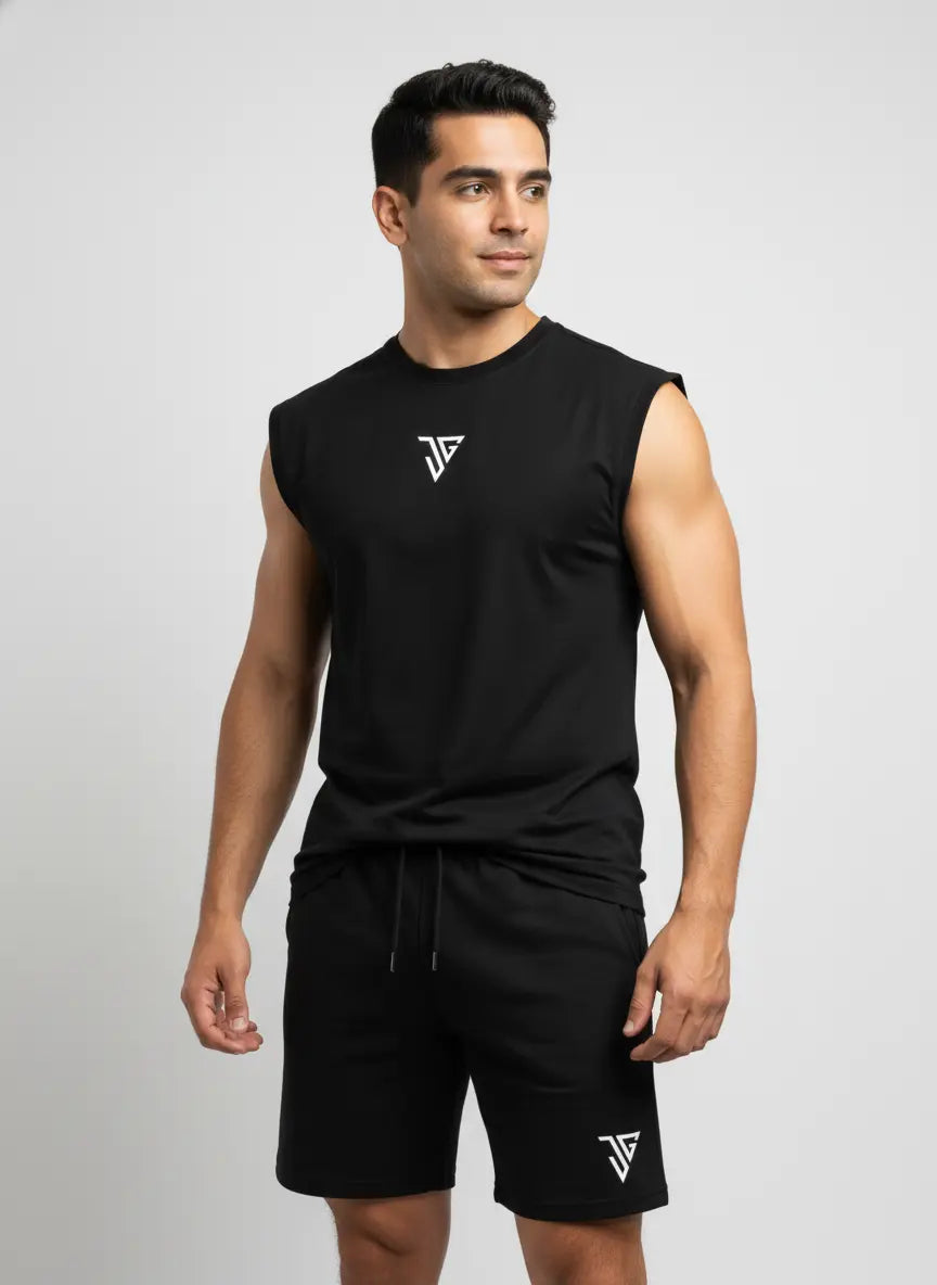 Signature Oversized Co-Ord Set Black ( Tank Top + Shorts ) - JYGMA - Apne India Ka Apna Brand