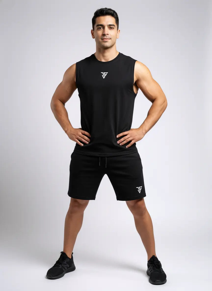 Signature Oversized Co-Ord Set Black ( Tank Top + Shorts ) - JYGMA - Apne India Ka Apna Brand