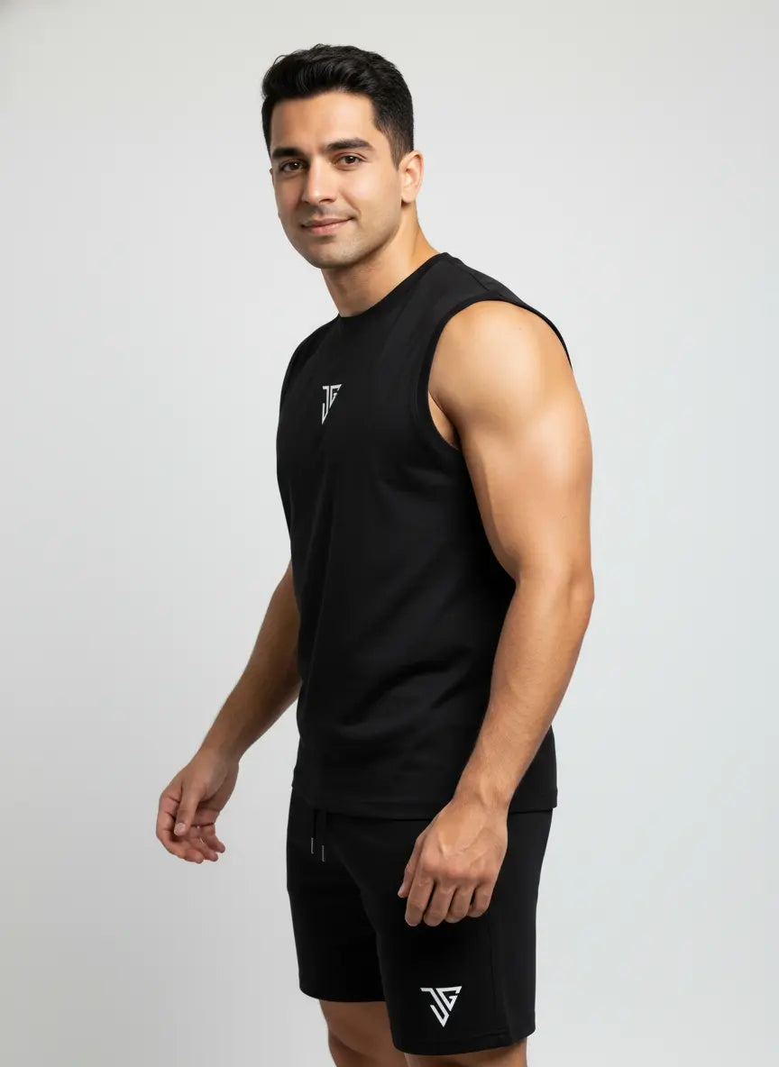 Signature Oversized Co-Ord Set Black ( Tank Top + Shorts ) - JYGMA - Apne India Ka Apna Brand