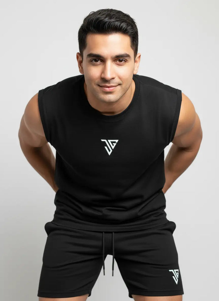 Signature Oversized Co-Ord Set Black ( Tank Top + Shorts ) - JYGMA - Apne India Ka Apna Brand