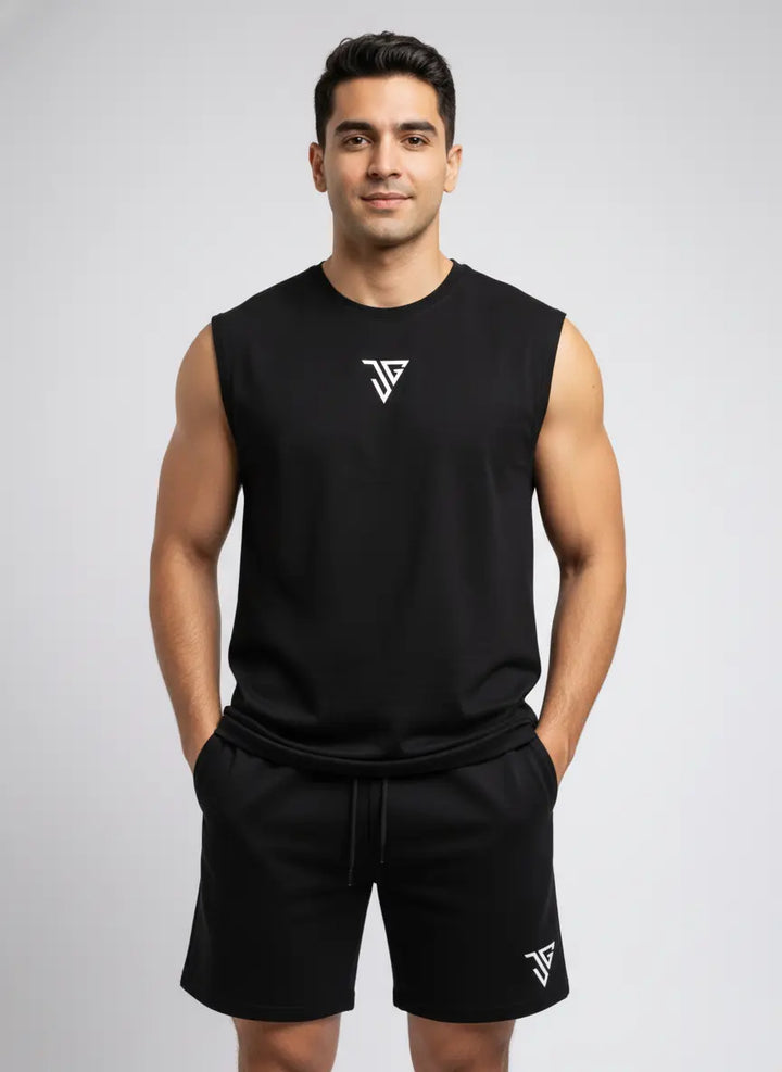 Signature Oversized Co-Ord Set Black ( Tank Top + Shorts ) - JYGMA - Apne India Ka Apna Brand