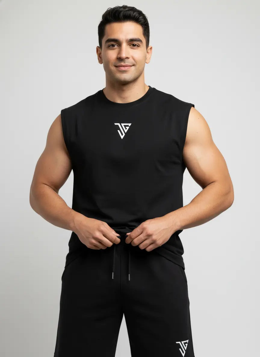 Signature Oversized Co-Ord Set Black ( Tank Top + Shorts ) - JYGMA - Apne India Ka Apna Brand