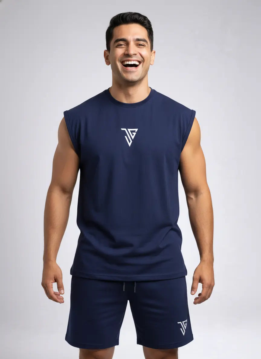 Signature Oversized Co-Ord Set Blue ( Tank Top + Shorts ) - JYGMA - Apne India Ka Apna Brand