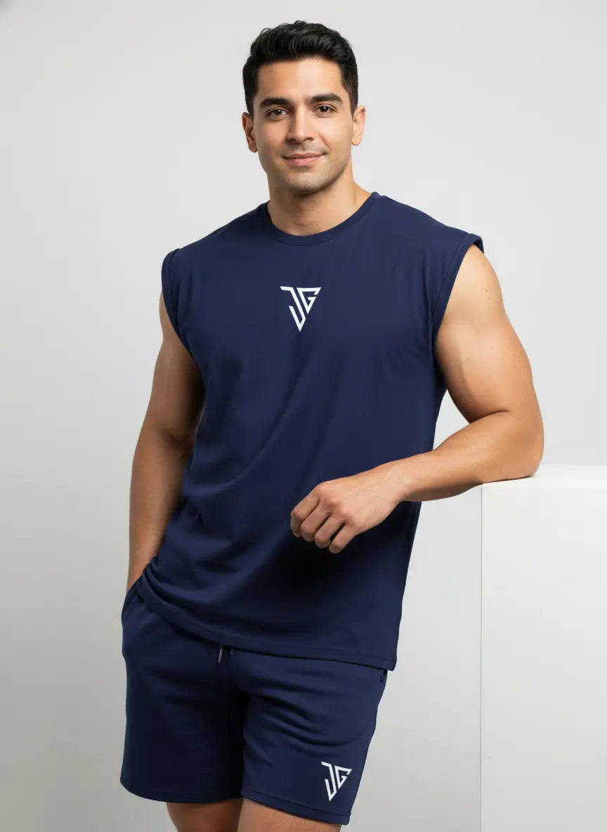 Signature Oversized Co-Ord Set Blue ( Tank Top + Shorts ) - JYGMA - Apne India Ka Apna Brand