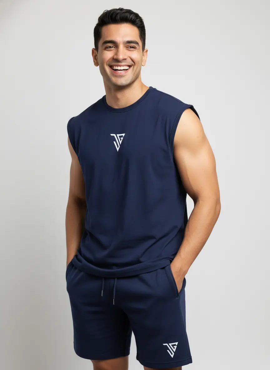 Signature Oversized Co-Ord Set Blue ( Tank Top + Shorts ) - JYGMA - Apne India Ka Apna Brand
