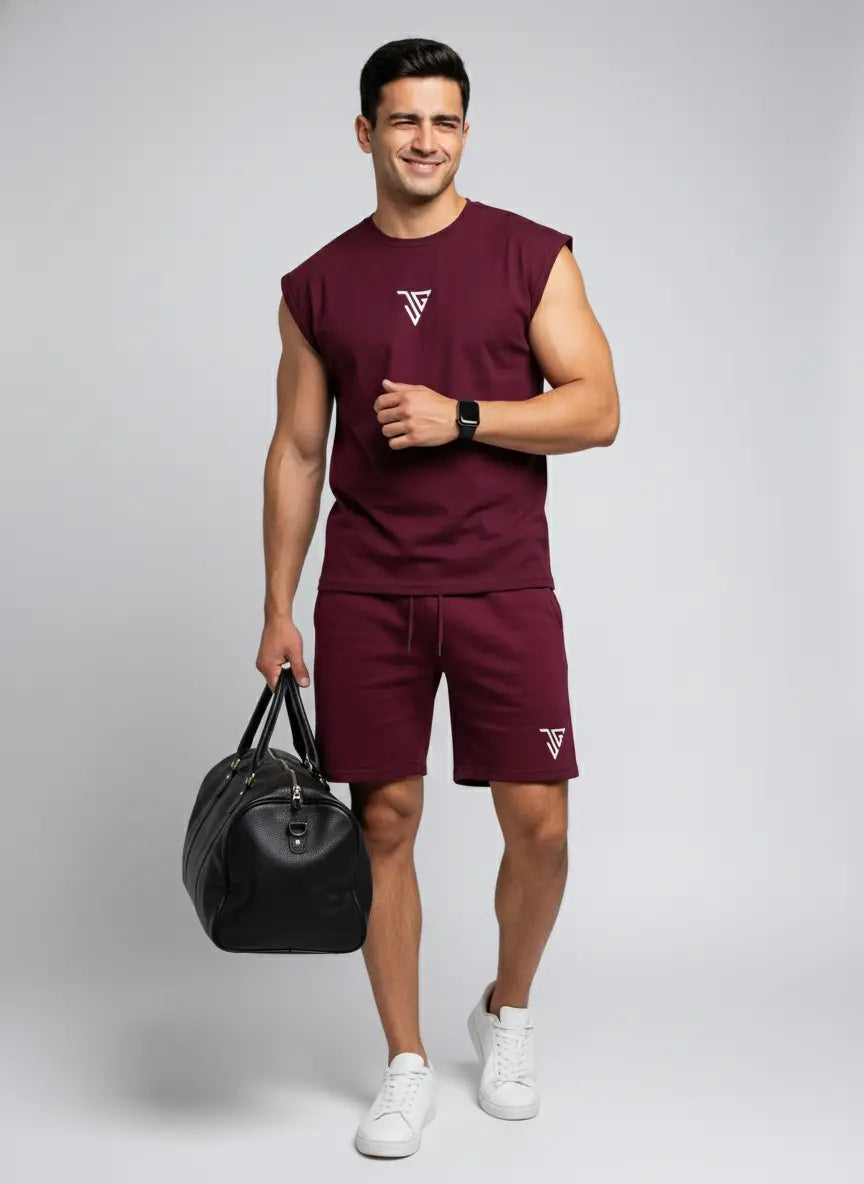 Signature Oversized Co-Ord Set Wine ( Tank Top + Shorts ) - JYGMA - Apne India Ka Apna Brand