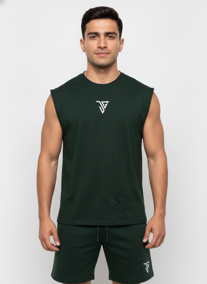 Signature Oversized Co-Ord Set Green ( Tank Top + Shorts )