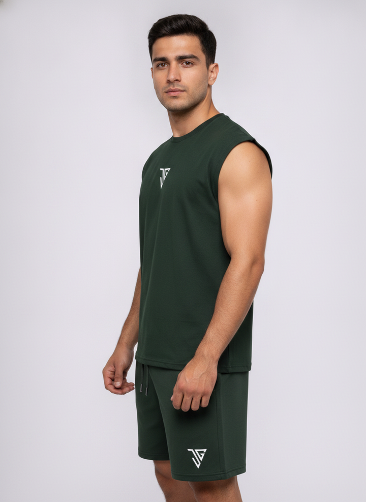 Signature Oversized Co-Ord Set Green ( Tank Top + Shorts )