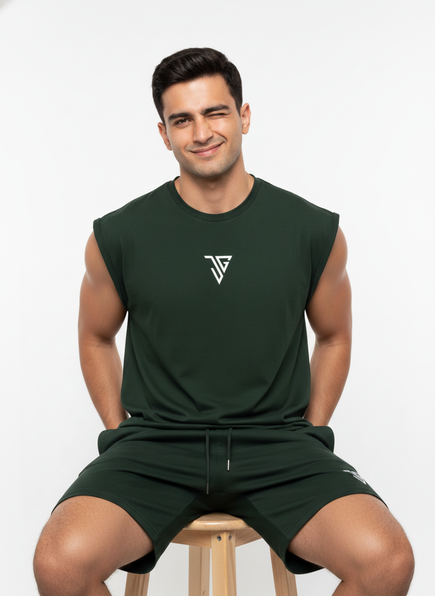 Signature Oversized Co-Ord Set Green ( Tank Top + Shorts )