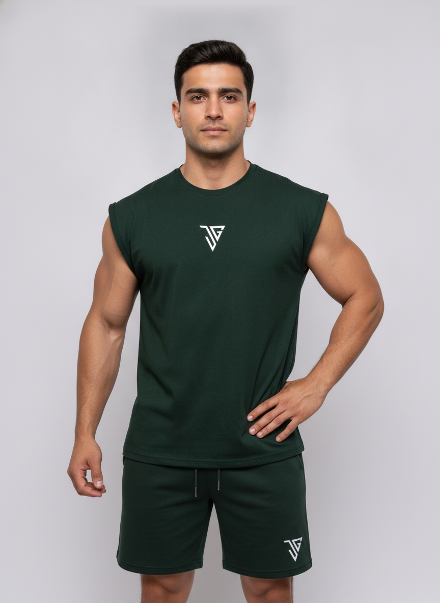 Signature Oversized Co-Ord Set Green ( Tank Top + Shorts )