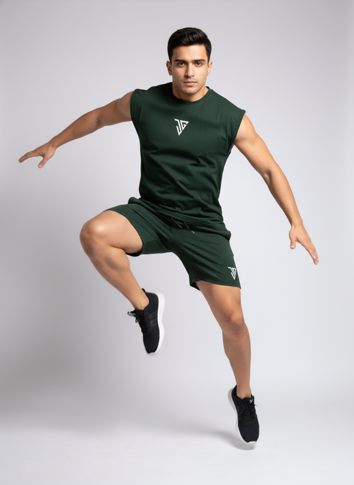 Signature Oversized Co-Ord Set Green ( Tank Top + Shorts )