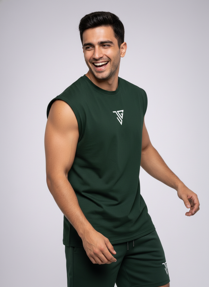 Signature Oversized Co-Ord Set Green ( Tank Top + Shorts )