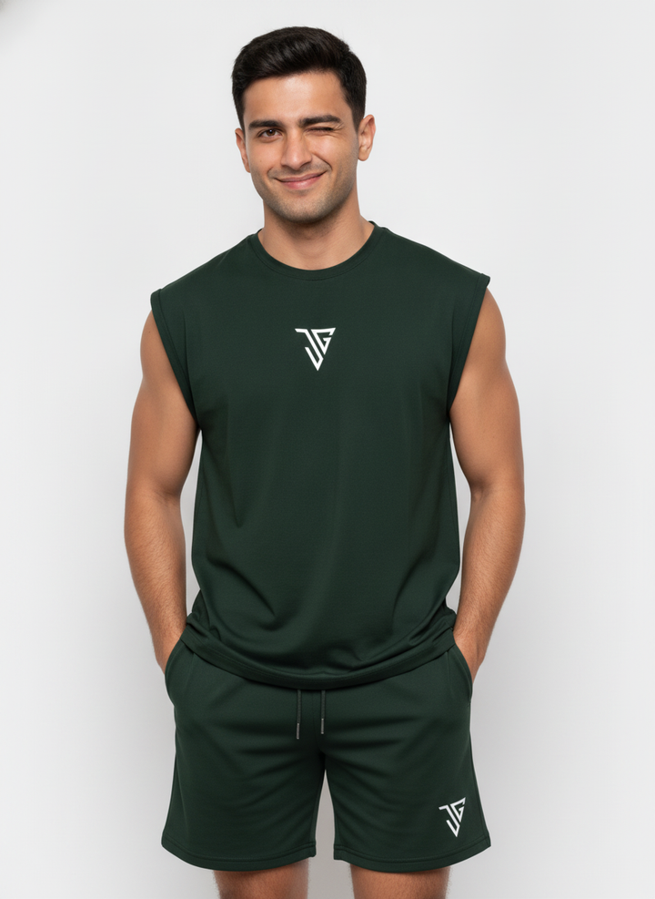 Signature Oversized Co-Ord Set Green ( Tank Top + Shorts )