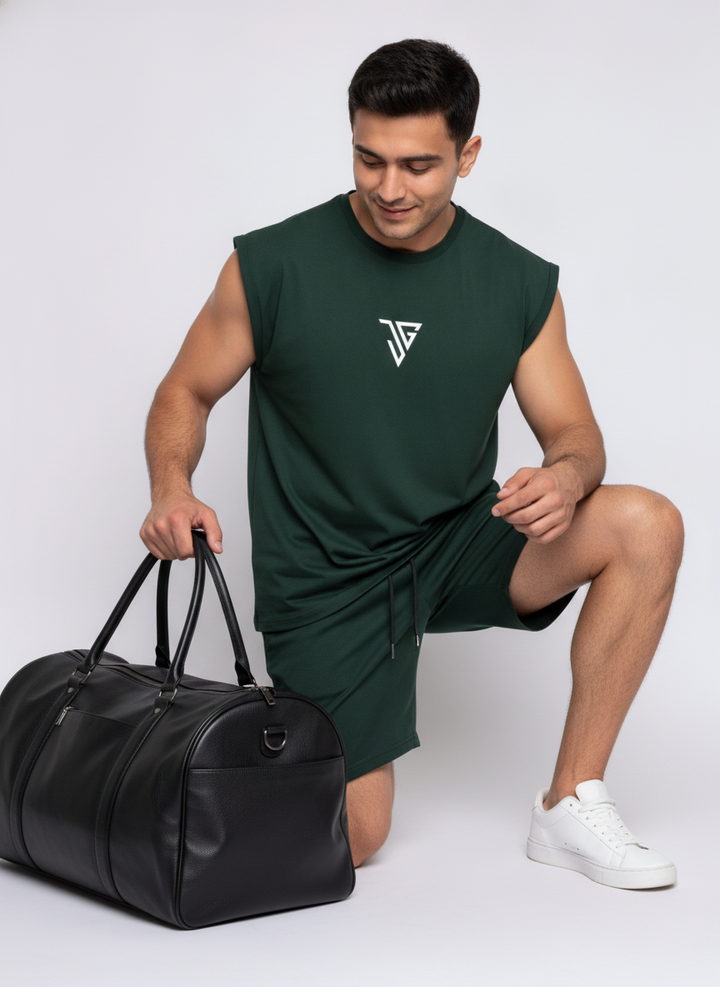 Signature Oversized Co-Ord Set Green ( Tank Top + Shorts )