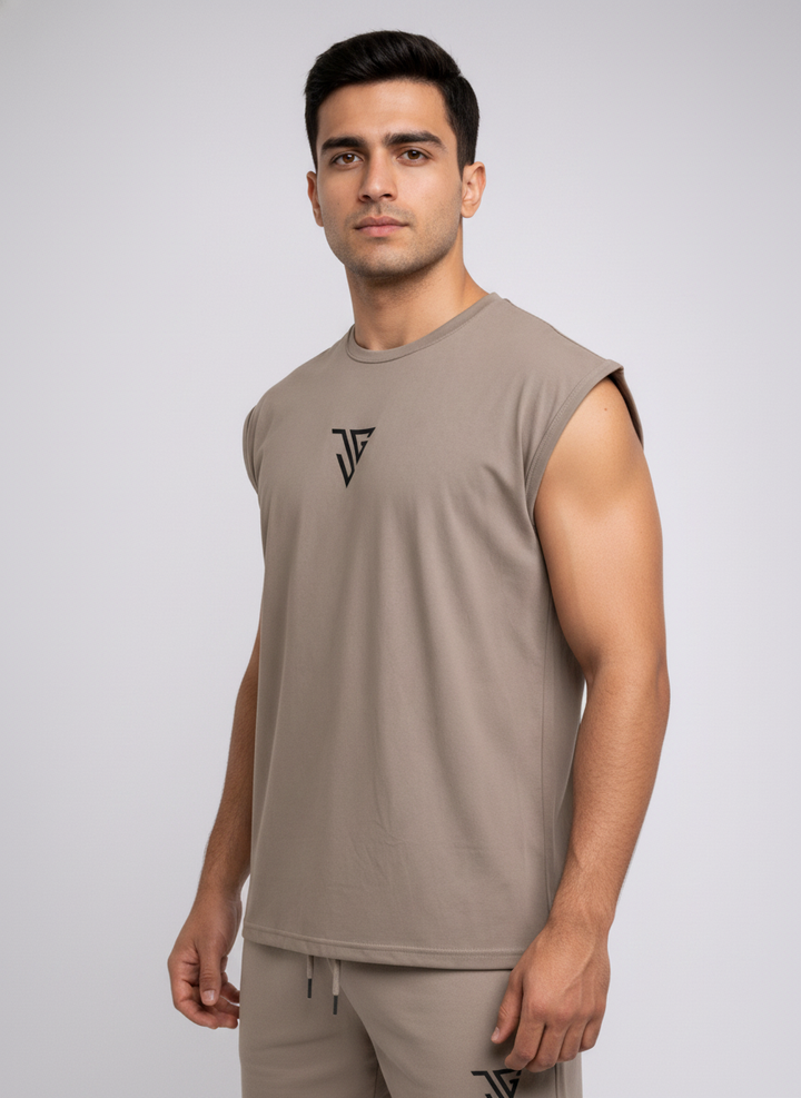 Signature Oversized Co-Ord Set Khaki ( Tank Top + Shorts )