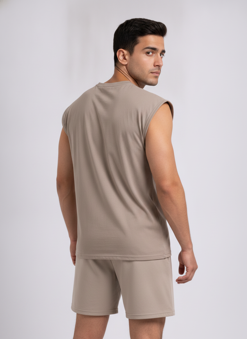 Signature Oversized Co-Ord Set Khaki ( Tank Top + Shorts )