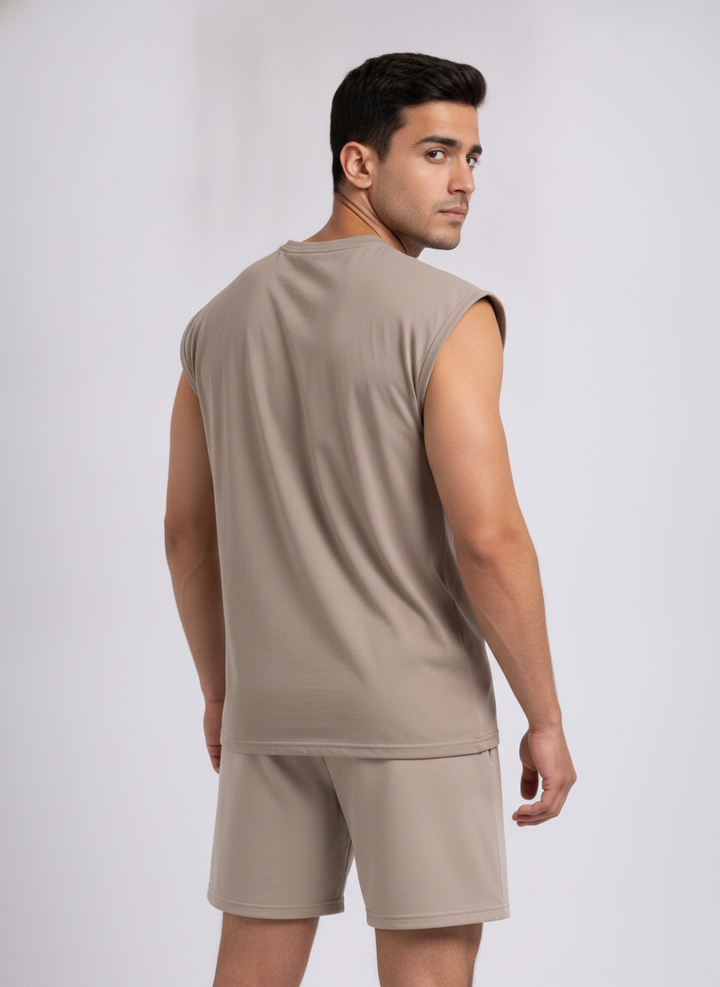 Signature Oversized Co-Ord Set Khaki ( Tank Top + Shorts )